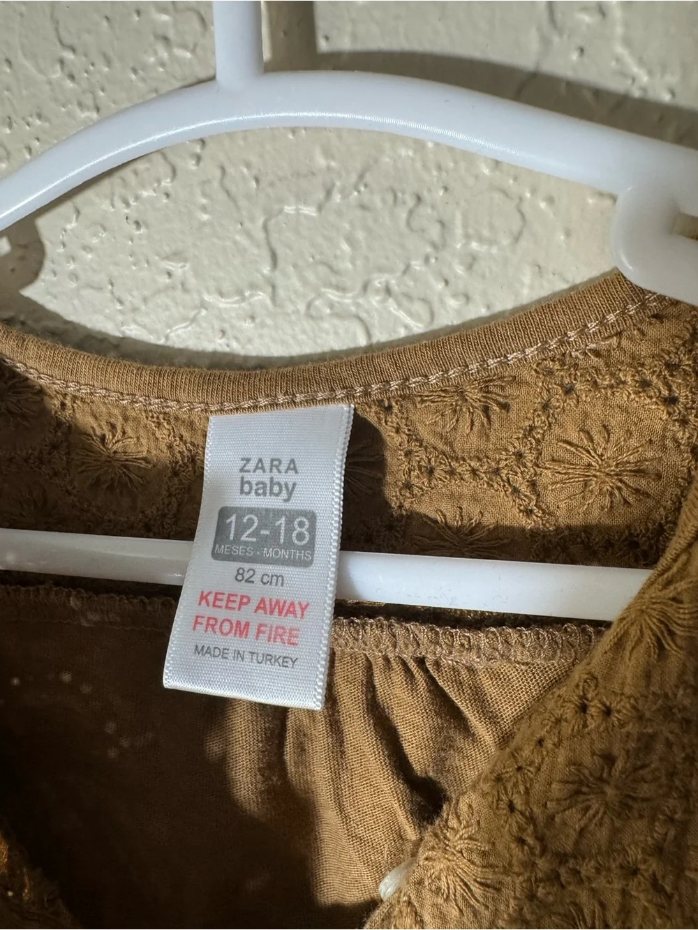 Zara Baby Girl 12-18M Brown Embroidered Long Sleeve Boho Top